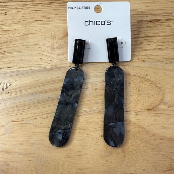 Chicos Long Dangle Earrings Nickel Free Black/Gray Resin With Black Stud Posts - Picture 7 of 7